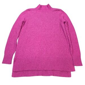 LOFT Outlet Tunic Sweater Women's Size L Magenta Pink High Low Hem Mock Neck